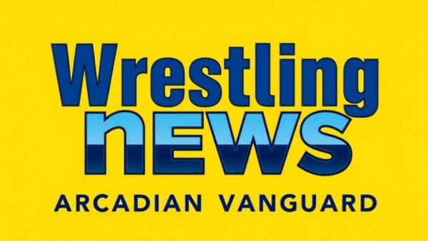 Dynamic 'Wrestling News' logo with Arcadian Vanguard branding.