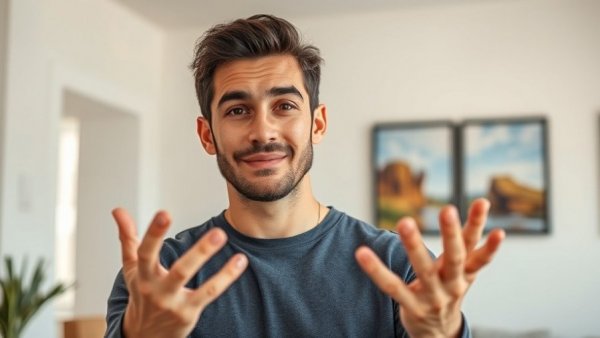 Confident speaker discusses checking US visa status, expressive gesture.