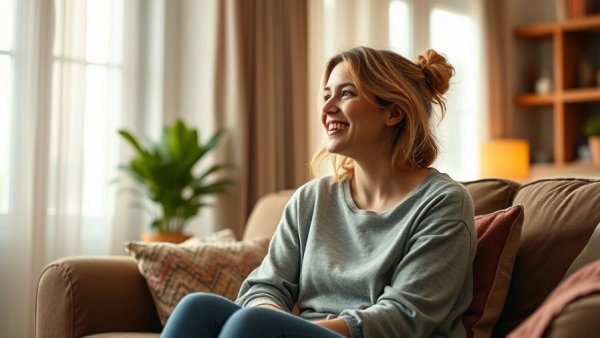 Casual scene of a woman smiling during a conversation indoors, Women's XC Racing Insights.