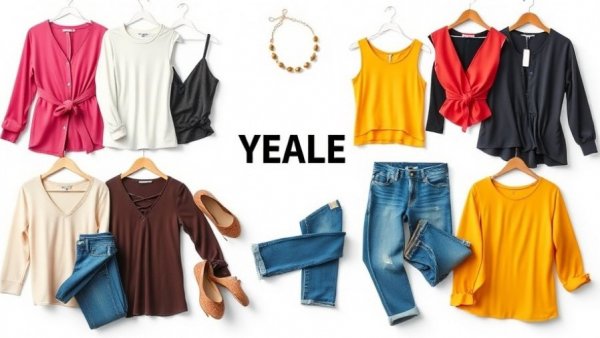 Assortment of clothing for New Year sales showcasing fashion over 60.