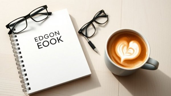 Simple minimalist ebook cover with a notepad and coffee cup.