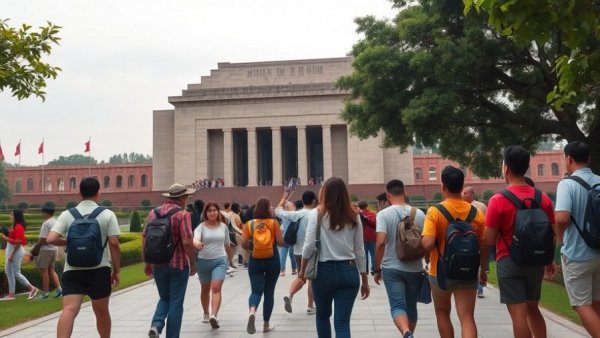 Tourists exploring Ho Chi Minh Mausoleum in Hanoi on Vietnam Laos travel experience