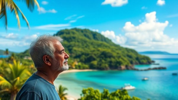 Peaceful tropical setting with man, perfect for living or retiring.