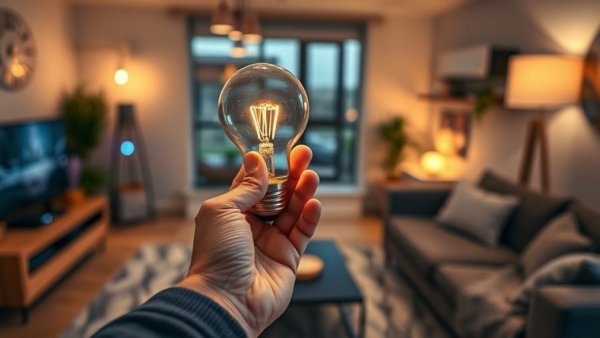 Affordable smart home upgrades in Charlotte NC, smart bulb in living room.