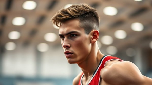 500M High School Track Record Controversy: Focused young athlete in track.