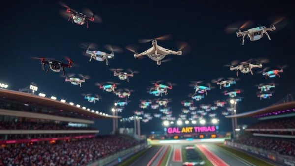 Formula 1 Qatar Grand Prix Drone Show in the night sky.