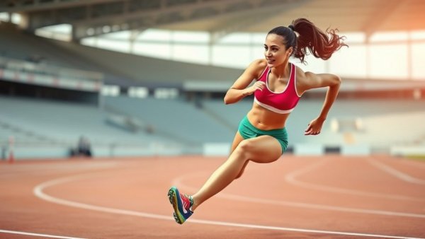 Athlete's appearance impact on speed; sprinting on track.