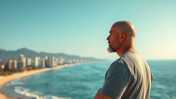 Bald man pondering beachside cityscape in Jomtien, Retiring in Jomtien Thailand