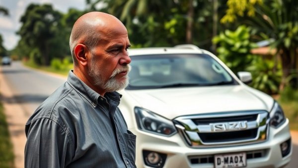 Isuzu D-Max retirement truck in Thailand, man pondering.