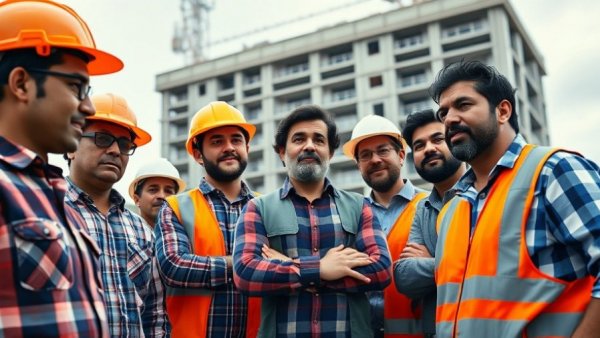 Construction workers at U.S. 90 infrastructure project site, overcast.