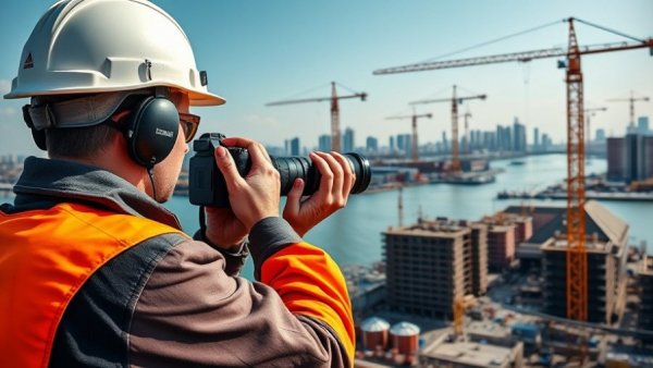 Hexagon Multivista construction technology in use at waterfront construction site.