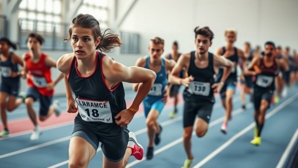 High school athletes breaking records at VA Showcase indoor track.