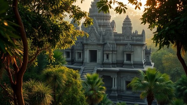 Hidden Cambodian Temples: ancient structure amidst lush jungle.