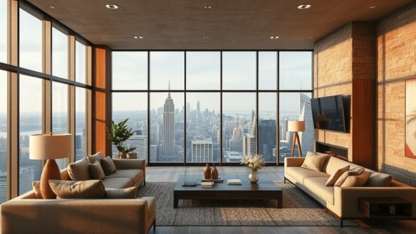 Elegant apartment living room displaying modern decor elements.