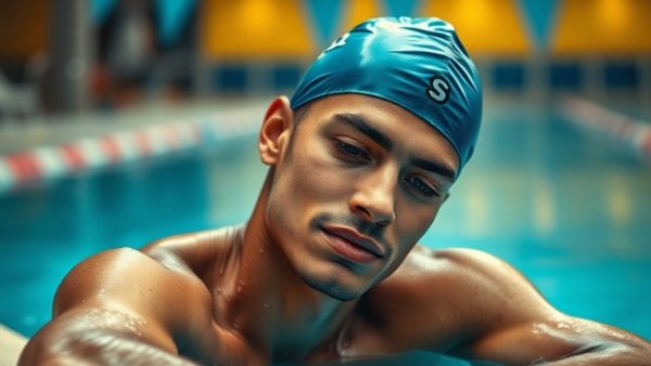 Simone Manuel relaxed in swim cap at poolside for swim trivia.