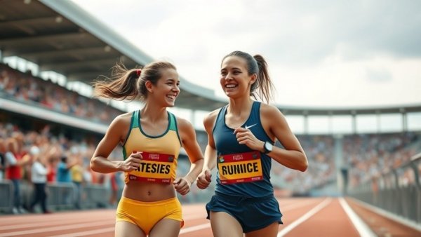 Emotional Impact of Coaching: Runner celebrates with coach at stadium.