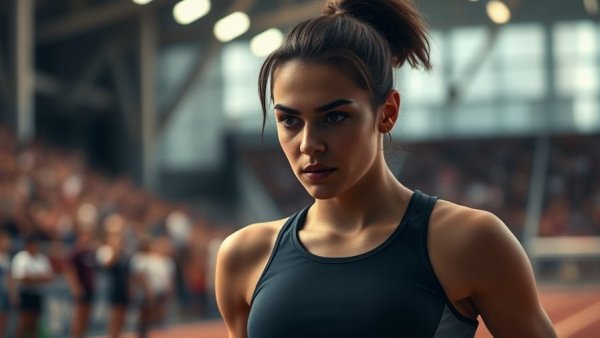 Focused female athlete indoors, impact of skipping sprinting events theme.