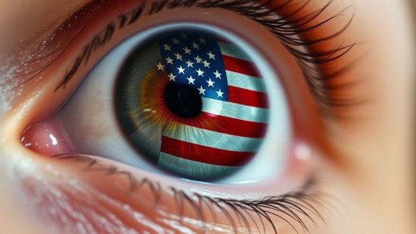 American flag reflection in eye symbolizing reverse culture shock expats USA.