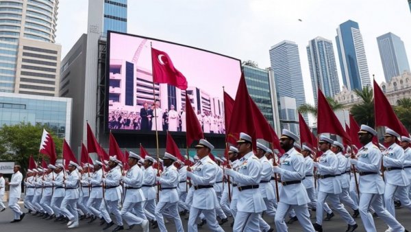 Qatar National Day Parade 2025, vibrant LED screen showing parade.