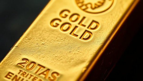 Close-up of a gold bar with inscriptions, highlighting details.