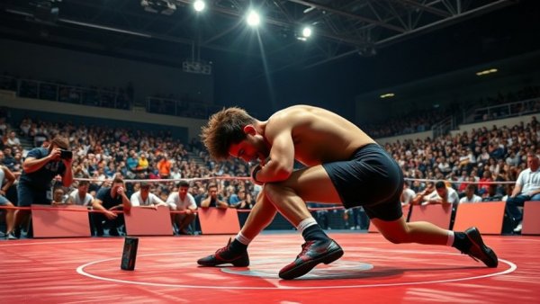 Intense wrestling match showcasing Big Move Monday in Sports.
