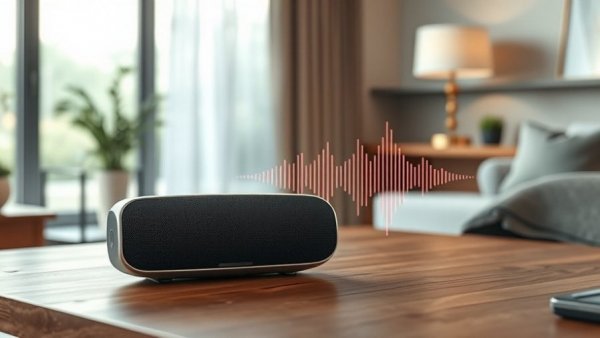 Smart speaker in a modern room, highlighting smart home security vulnerabilities.