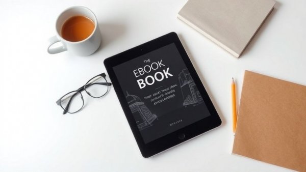 Simple e-book cover with coffee and glasses setup.