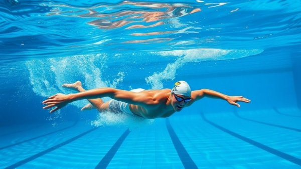 Swimmer practicing freestyle stroke underwater, catch down motion.