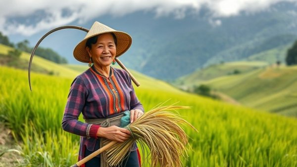 Traditional woman in Phongsaly Laos amidst mountains, showcasing cultural attire.