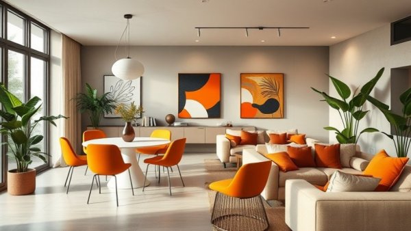 Modern home decor ideas 2026 featuring a chic living and dining area.