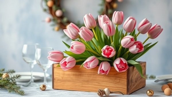 Elegant winter decor ideas with pink tulips in a cozy setting.