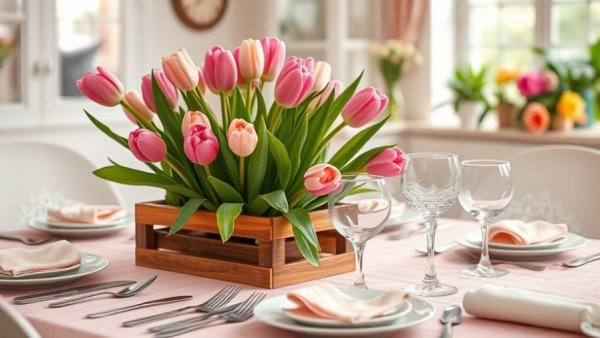 Charming floral dining setup with tulips for inspiring home ideas.