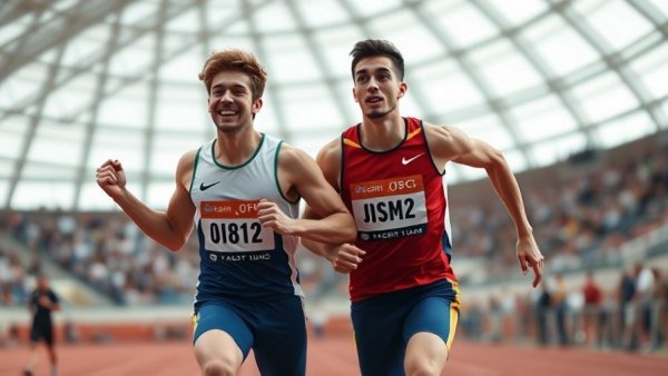 Noah Lyles 60 meter dash, athletes' expressive mid-race moment.