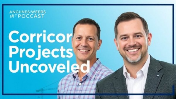 Cover art for 'Corridor Projects Uncovered' podcast, two smiling men.