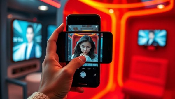 Person using a smartphone at Msheireb Downtown Doha Photobooth with modern interface.
