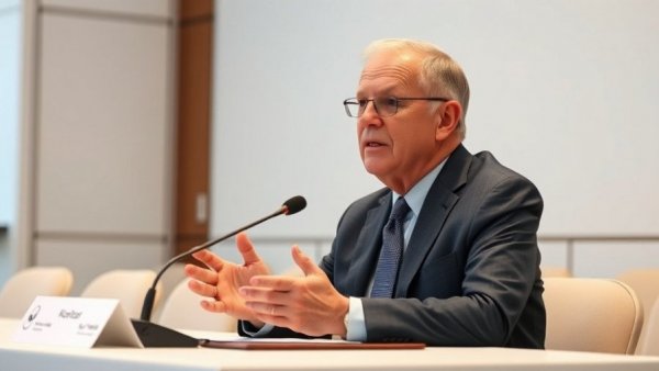 Older man discusses Vineyard Wind offshore wind projects ruling at conference.