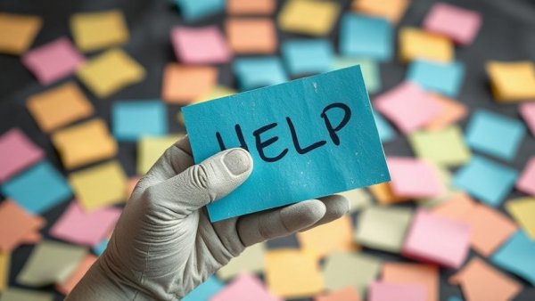 Representing self-imposed stress in leadership; handwritten note with 'HELP'.