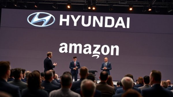 Business presentation discusses buying a car on Amazon Autos, featuring Hyundai.