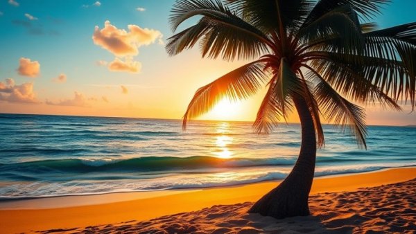 Serene tropical beach with a palm tree at sunset, Financial Optionality for Expats