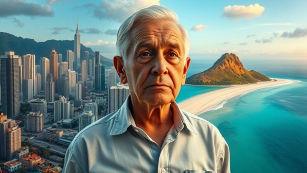 Retirement in Thailand - man contemplating city and beach life options.