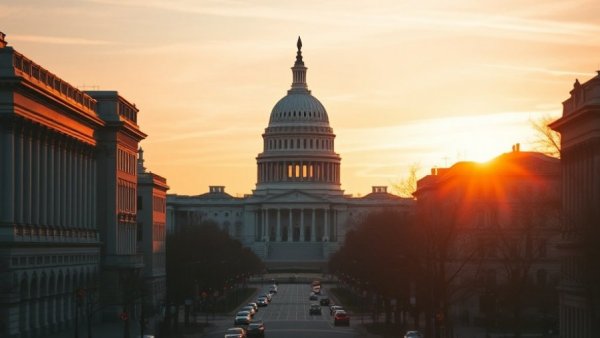 Government Shutdown Funding Implications view of U.S. Capitol at sunset.