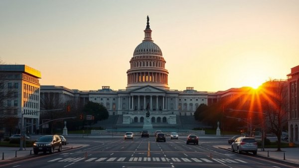 US Capitol at sunset with traffic, federal construction funding government shutdown.
