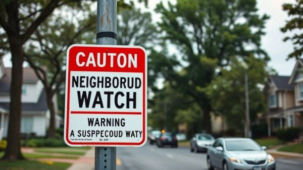 Neighborhood Watch Program warning sign on suburban street
