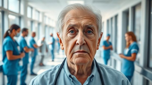 Concerned retiree observing healthcare staff in a Thailand hospital, highlighting healthcare in Thailand for retirees.