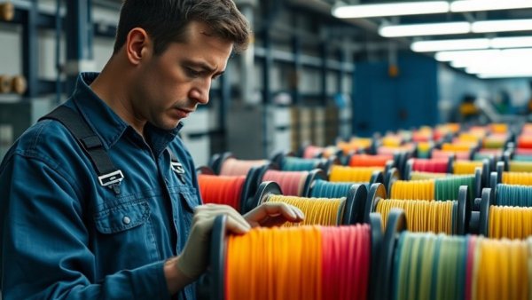 Worker inspecting fiber optics spools in factory related to Corning Meta $6 Billion Deal.
