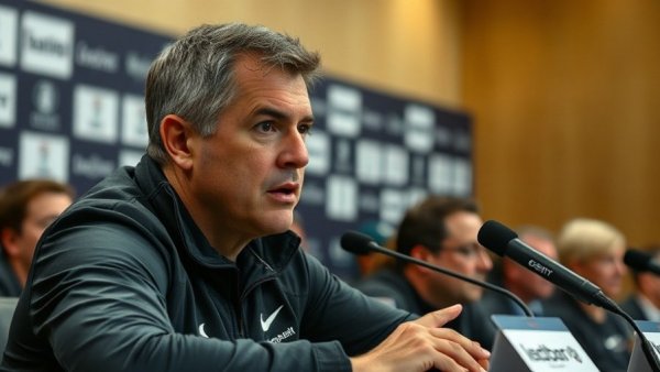 Wrestling coach discusses team strategies post-defeat in a press conference.