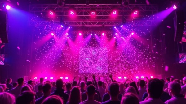 FuelFest Qatar 2026 vibrant stage with colorful lighting and silhouettes.