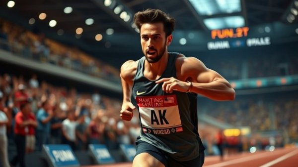 College Track Performance Benchmark: Intense runner finishing race