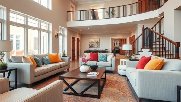 Contemporary living room decorating ideas for 2026 with vibrant cushions and elegant decor.