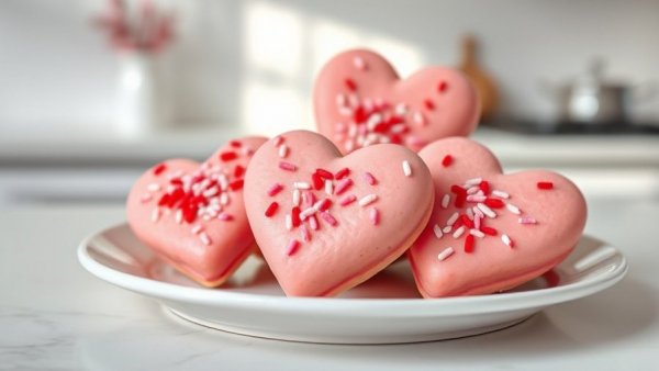 Heart-shaped DIY Valentine's Day treats with sprinkles on a plate.